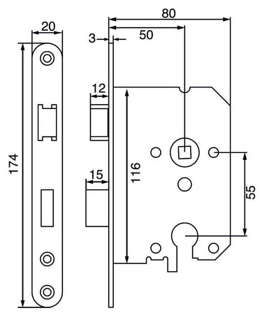 Cilinder dag en nachtslot PC55 met zwarte voorplaat