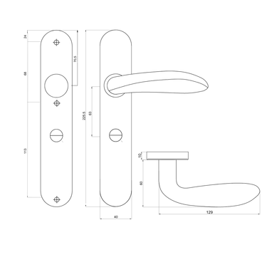 Technische tekening Benevento deurklink met WC sluiting op schild