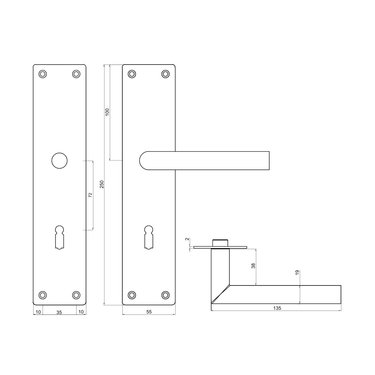 Tekening Nuoro deurklink SL72 op schild