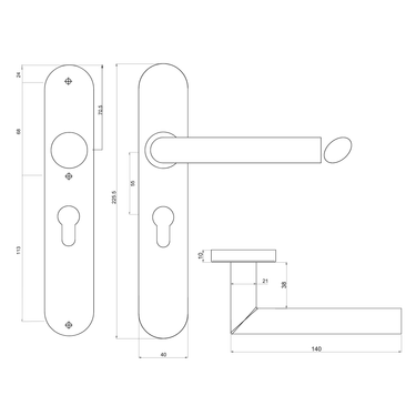 Tekening Ragusa deurkruk schild PC55