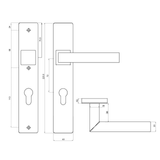 Maatvoering van deurklink Viterbo op schild PC72 mm