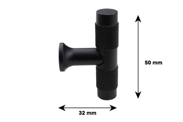 Kastknop T-model Ribbel zwart 50 mm