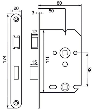 WC-badkamerslot WC63/8 met zwarte voorplaat